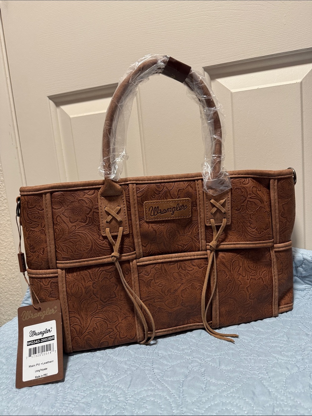 NWT Wrangler Montana West Brown Floral Leather Embossed Basket Weave Handbag